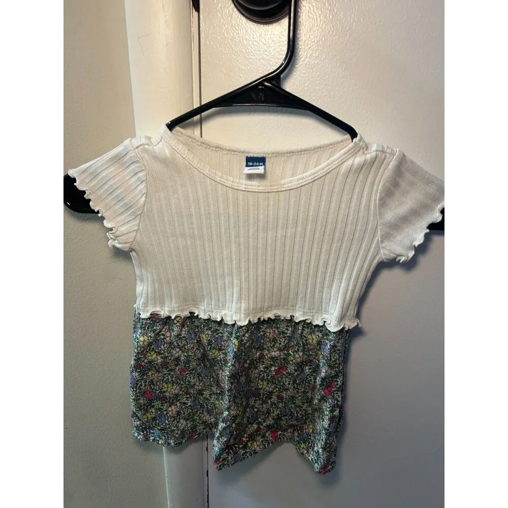 Old Navy Toddler Girl Ribbed Knit Short Sleeve Floral Dress 18-24 Months